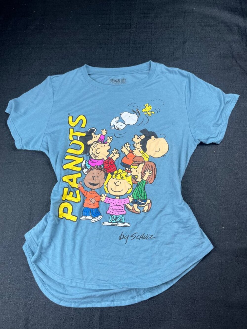 Peanuts Large Blue Graphic Tee Polyester Rayon Shirt